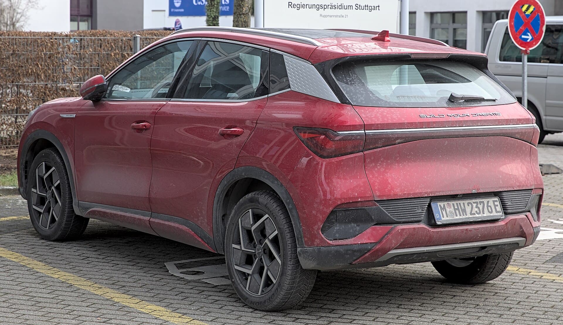A BYD Atto 3 electric crossover photographed on a suburban street, one of the models that pushed Chinese brands into the sales top five
